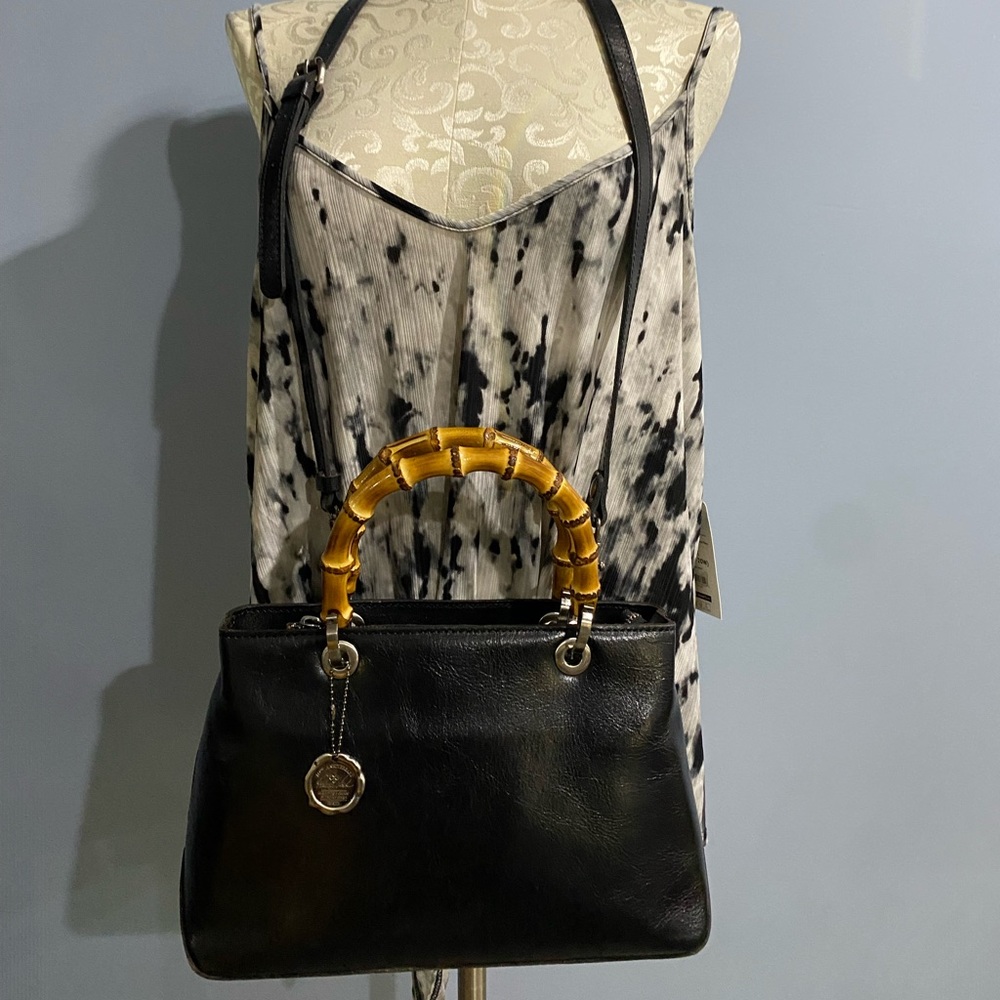 Patricia Nash Rare Black Heritage Angela Bamboo Handles Satchel